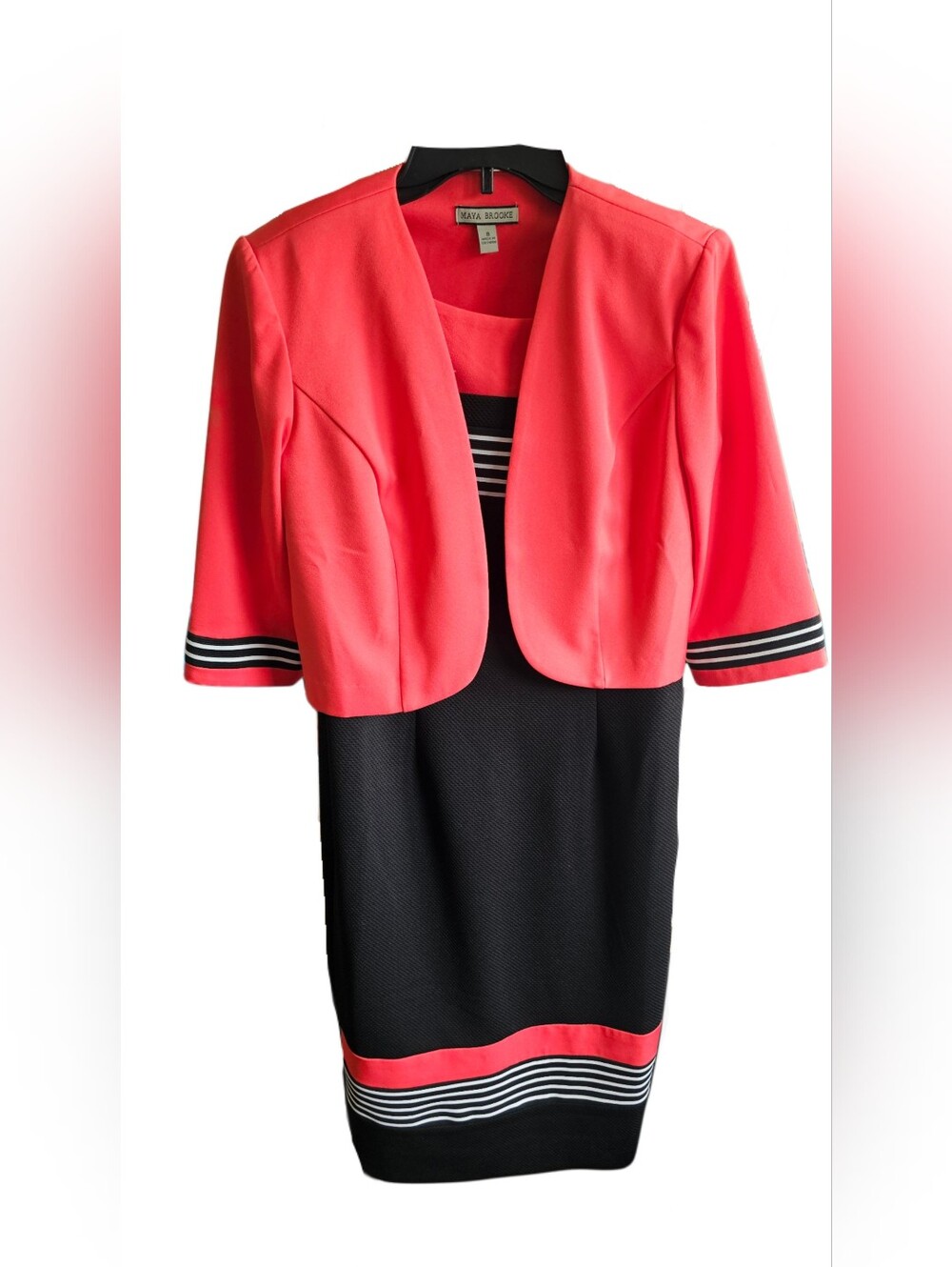 Coral Pink & Black Two-Piece Skirt Set